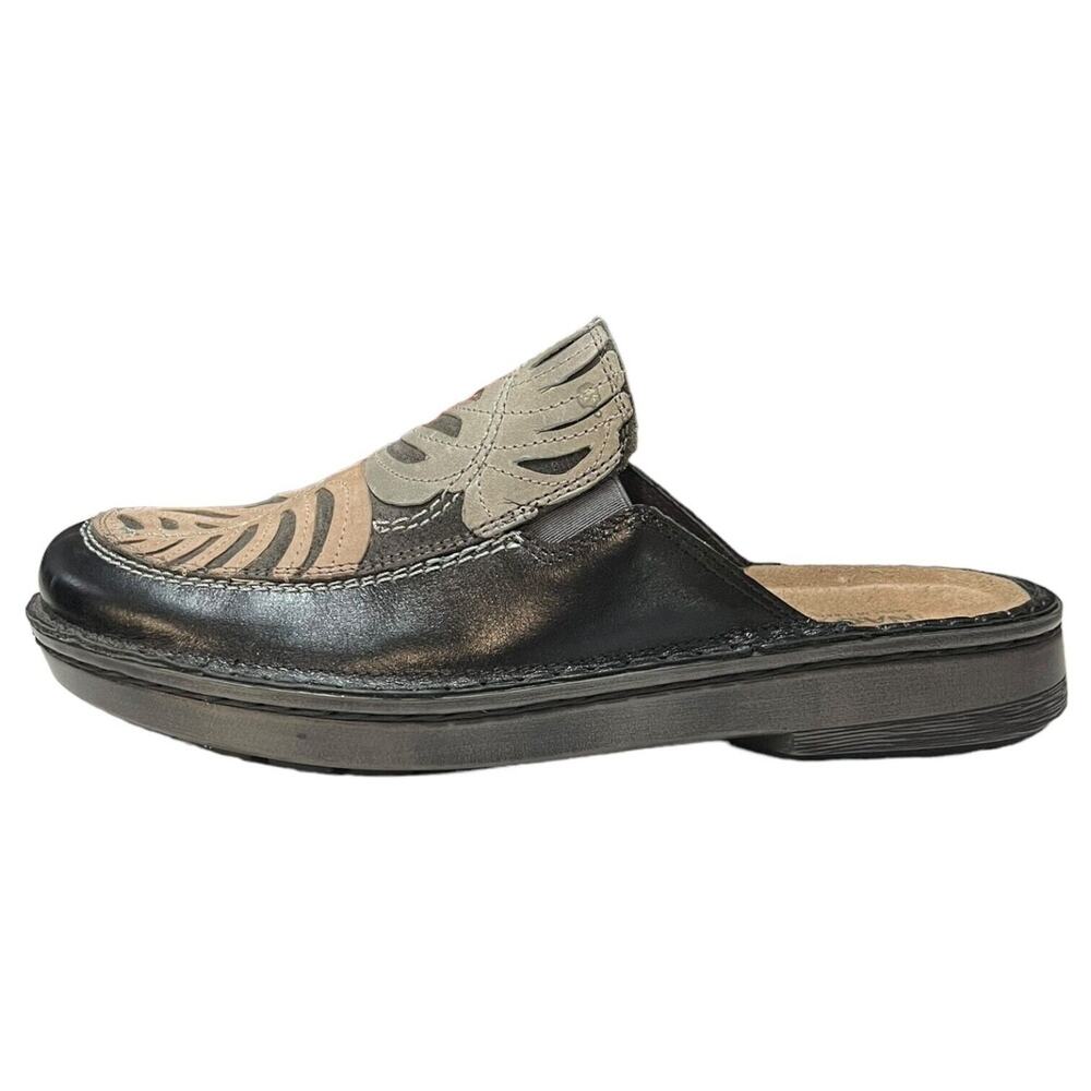 Naot Shoes Womens 38 Zafra Leather Slip On Comfort Clogs Palm Leaf Black - Picture 8 of 13